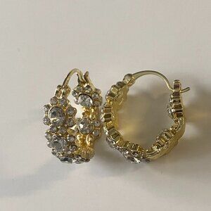 Brand new plated small gold hoop earrings with diamond stones